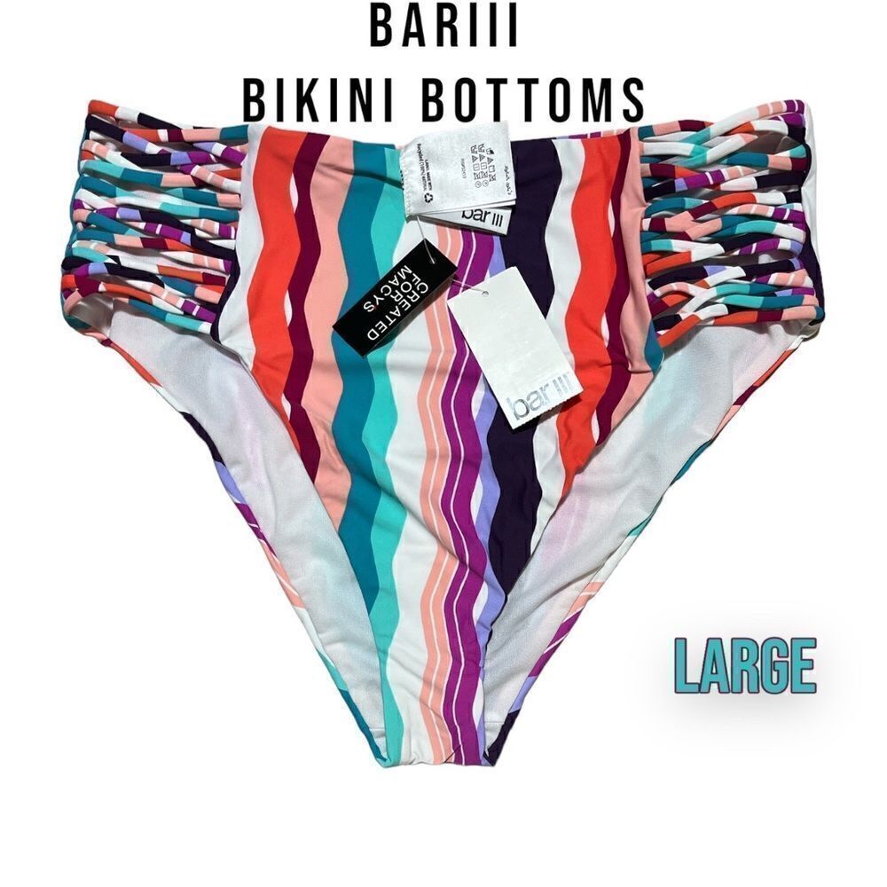 🌈 Bar III Striped Bikini Bottom, NWT
